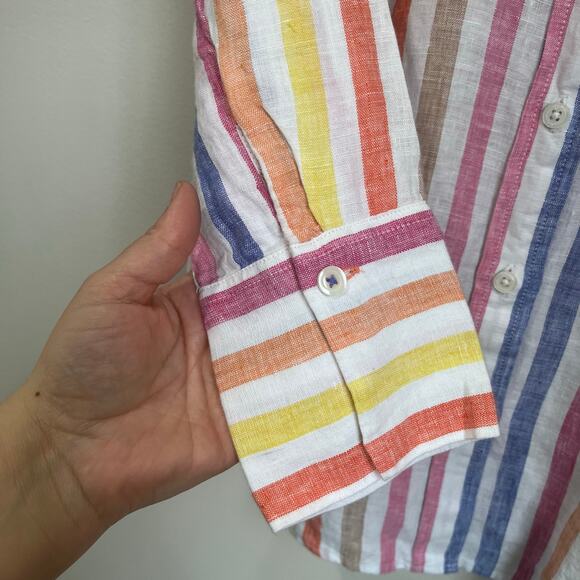 Talbots Petite Striped Linen Button Down Shirt 100% Linen Size M Petite - Picture 10 of 10
